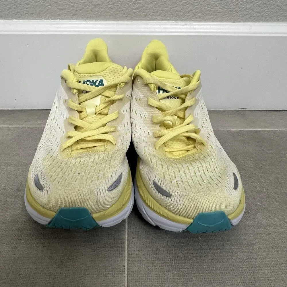 Hoka One Clifton 8 Womens 6B Yellow Athletic Running Sneakers Casual Shoes
